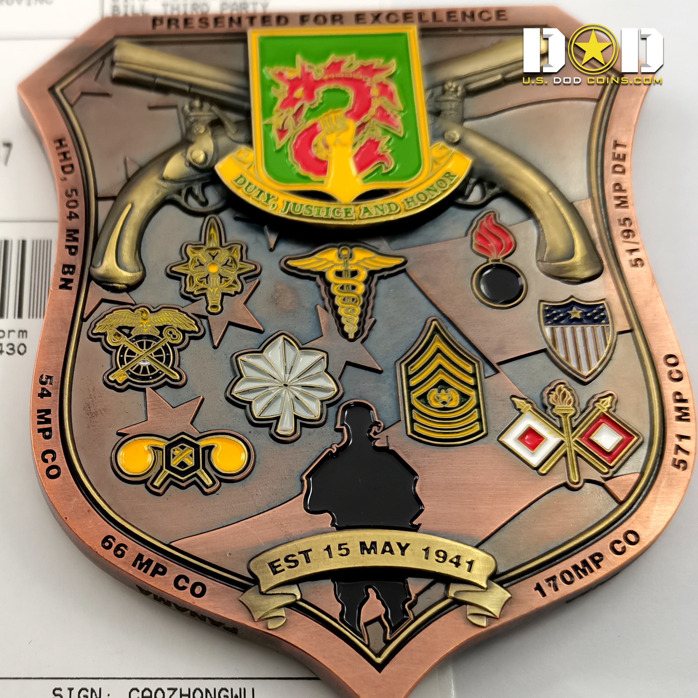 504th Military Police Battalion Dragon Fighters Challenge Coin